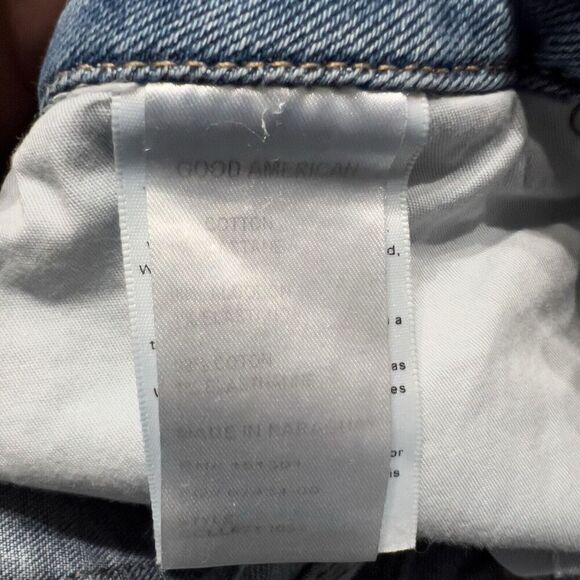 Good American Jeans 2 27 Straight Slim Denim Women Blue Stretch Raw Hem High - Picture 8 of 9